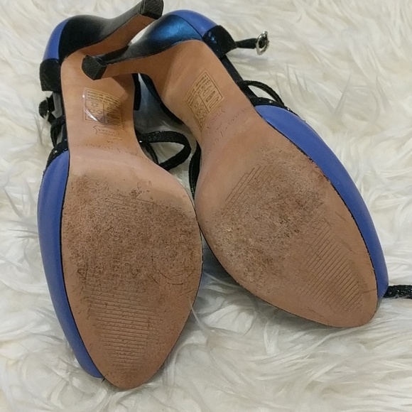 WHBM Peeptoe Heels Periwinkle & Black 8 ! - Picture 8 of 8